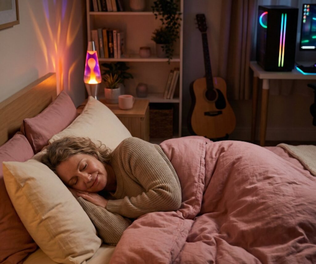 Woman sleeping in a bed
