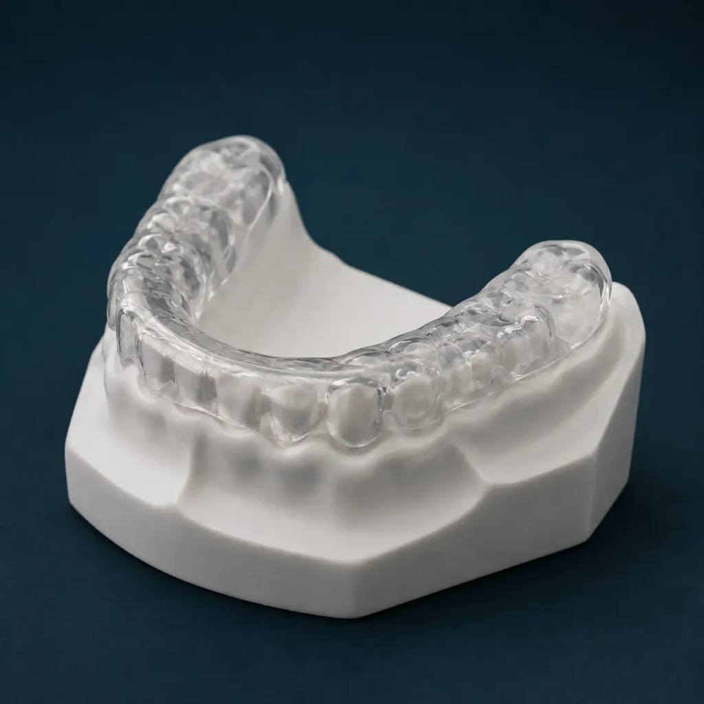 clear aligners attached on a 3d molded teeth