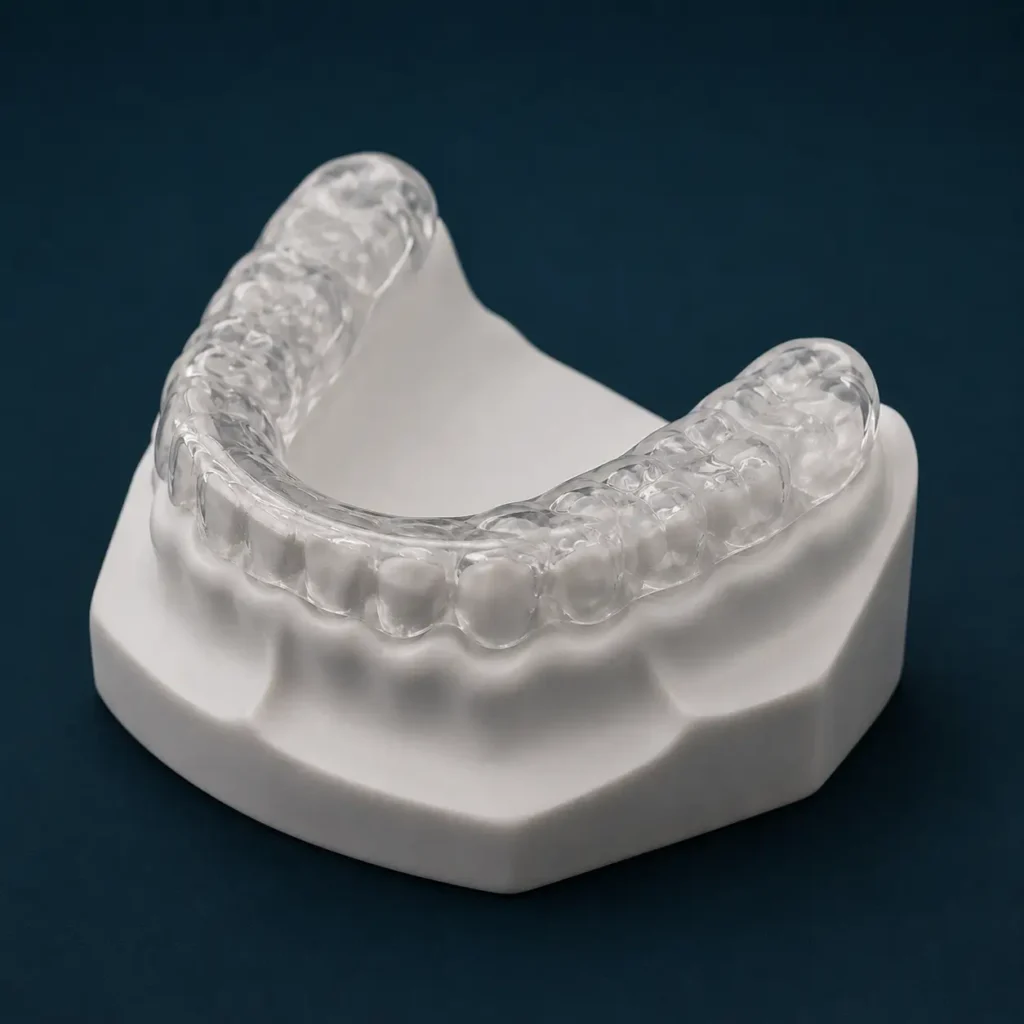 clear aligners attached on a 3d molded teeth